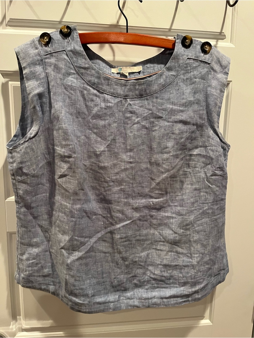 Boden Light Blue Sleeveless Linen Tank with Shoulder Buttons